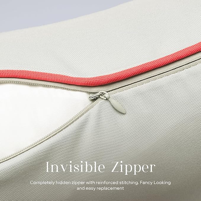 Phantoscope Pack of 2 Outdoor Waterproof Throw Pillow Covers with Contrast Piping, Decorative Square Cushion Case Patio Pillows for Couch Tent Sunbrella, Light Grey 18x18 inches