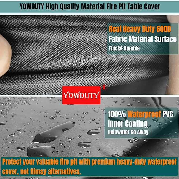 YOWDUTY Rectangular Propane Gas Fire Pit Table Cover 52x34x24, Waterproof Heavy Duty 600D Rectangle Outdoor Fireplace Cover 52 Inch, All-weather Protection For Patio Firepit Table 49-52 inch