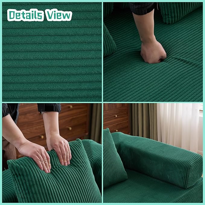 Convertible Sofa Bed, Compression Futon Sofa with Pillows & Armrest, Foldable Mattress Couch with Fixed-Shape Frame, Comfy Couch Lounge Sleeper Bed for Living Room Bedroom, Green