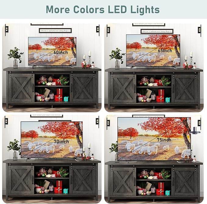 58" Farmhouse TV Stands for 55 60 70 inch TV w/Adjustable Shelves,Sliding Barn Door.Wooden Entertainment Center,TV Console Cabinet with Storage for Bedroom Living Room(Dark Grey)