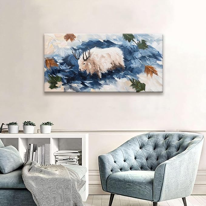 Animals Abstract Wall Art Paintings Rustic Cow Dark Blue Canvas Art Wall Decor Prints Picture For Bedroom Living Room Office Home Wall Decor 20"X 40" Ready To Hang
