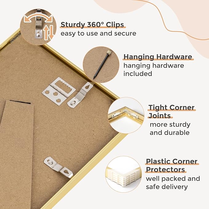 5x7 Gold Picture Frame | Metal 5x7 Frame With Mat For 4x6 | 5 x 7 Aluminum Photo Frame | Plexiglass And Hanging Hardware Included | 5 By 7 Picture Frame | 3Pcs, Gold