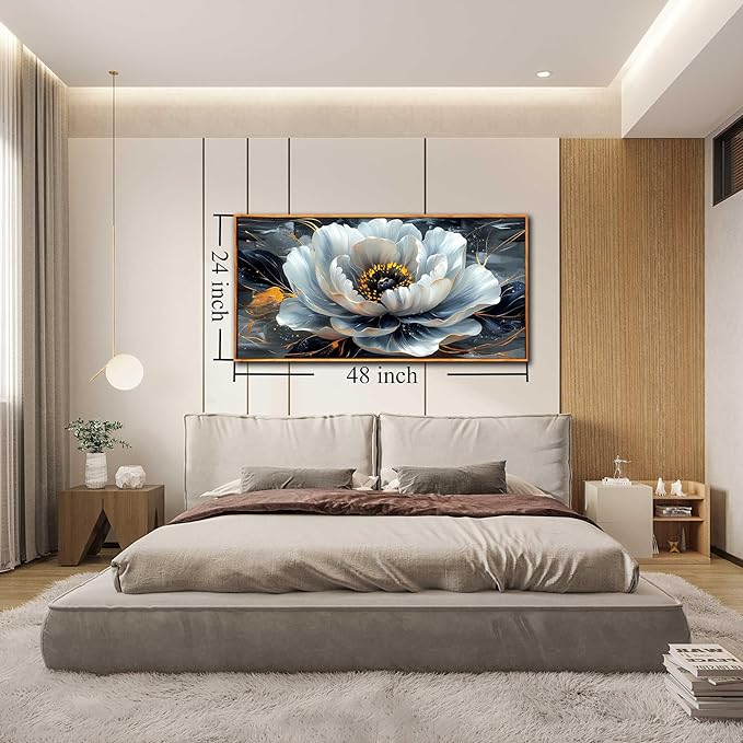 Flower Canvas Wall-Art - Black and White Canvas Wall Art for Bedroom - Floral Wall Art Framed Size 24" x 48"