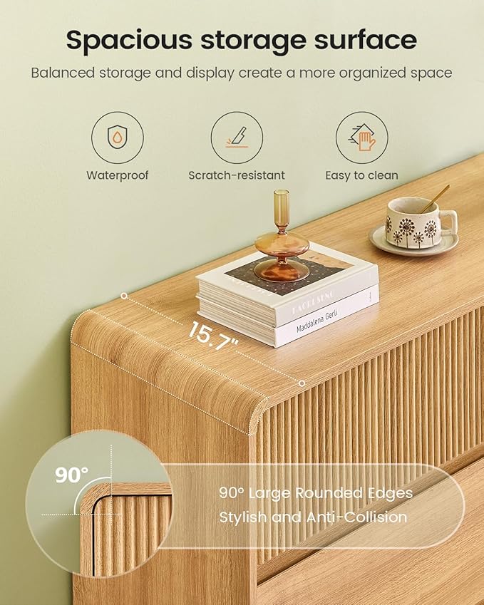 AOGLLATI Mid Century Modern 6 Drawer Dresser for Bedroom, 47" Wide Wood Fluted Double Dressers & Chests of Drawers with Curved Profile Design for Bedroom,Wood
