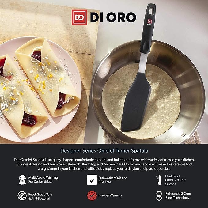 DI ORO Omelette Spatula - Silicone Egg Spatula Turner for Nonstick Cookware - Thin & Flexible BPA Free 600°F Heat-Resistant for Cooking & Baking - Omelet Flipper Dishwasher Safe