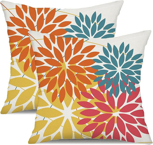 DFXSZ Outdoor Pillow Covers 20x20 Inch Set of 2 Orange Yellow Red Flower Decorative Waterproof Fall Summer Outdoor Pillow Covers for Patio Funiture Garden Couch 168G20