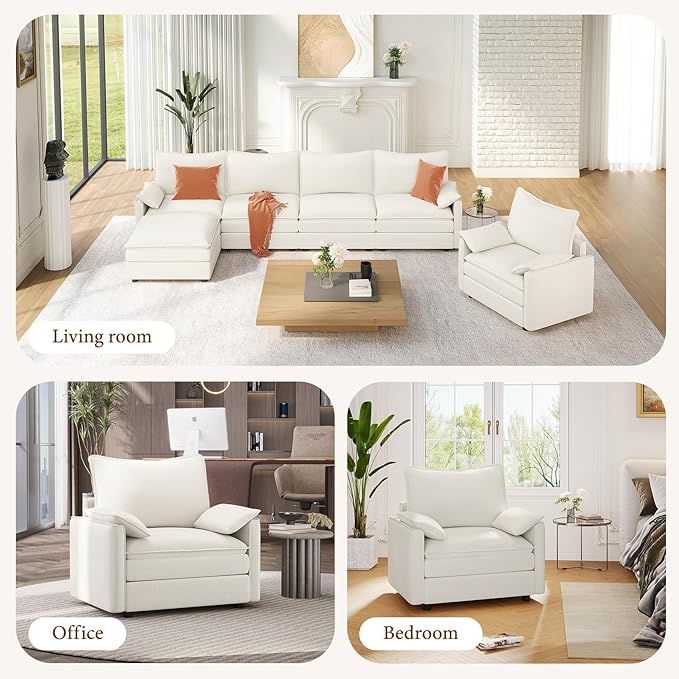 Vesgantti 40" Single Seat Sofa, Comfy Cloud Couch Deep Seat Upholstered Couch Chenille Modern Sofa with Armrest Pillow, Easy Assembly for Living Room, Bedroom and Apartment, Snow White