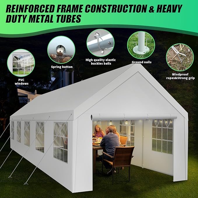 Heavy Duty Carport, Spacious 16'x32' Outdoor Shelter Portable Garage, Waterproof Canopy with Easy Assembly & All-Weather Protection