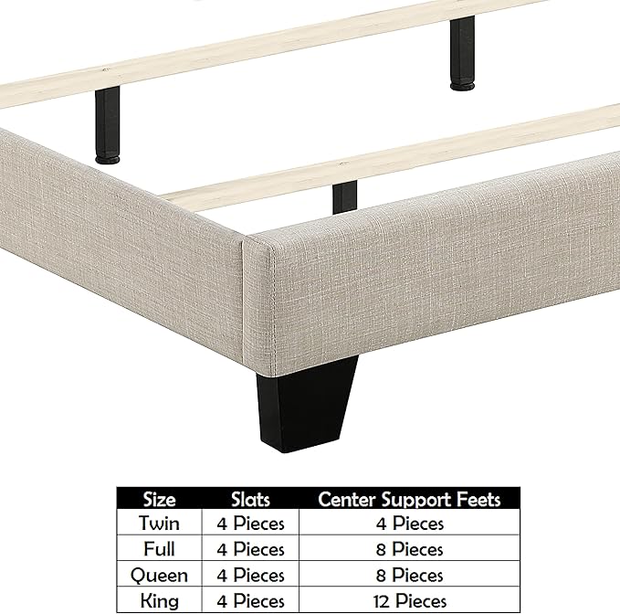 Rosevera Essential Wingback Platform Bed Frame with Tufted Headboard/Fabric Upholstered Bed Frame/Wood Slat Support/Easy Assembly,King,Beige