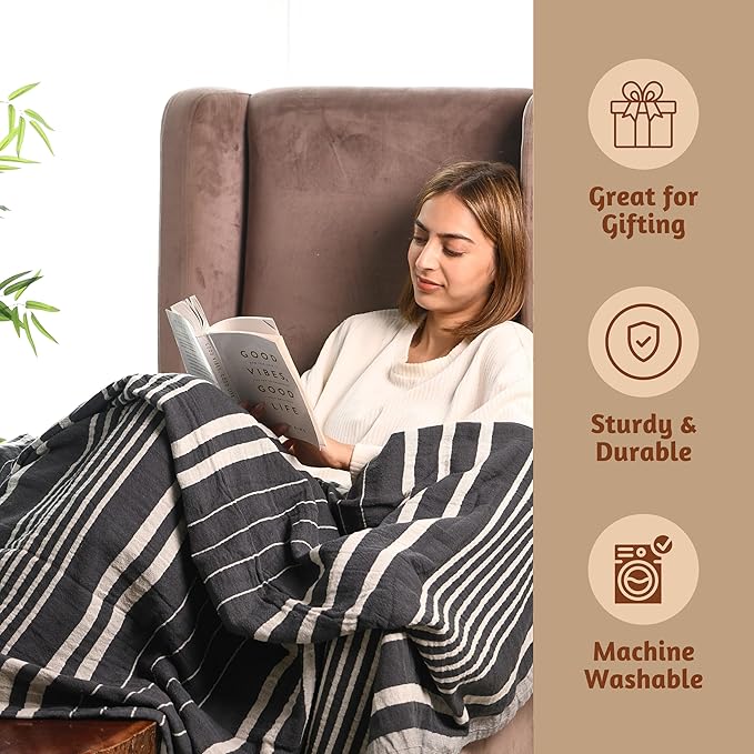 Folkulture Throw Blanket for Couch 50" x 60", 100% Recycled Cotton Couch Blanket and Throws for Chair, Soft Throw Blanket for Bed or Bed Throws for Sofa, Boho Throw Blankets