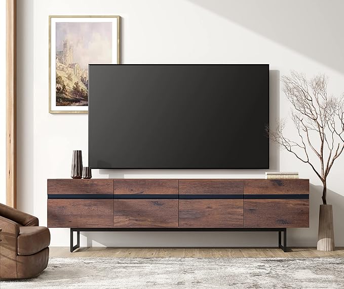 WAMPAT Modern TV Console for Living Room, 2 in 1 Wooden TV Stand with Storage for 100 Inch TV, TV Entertainment Center with Adjustable Cabinet Doors for Bedroom,Game Room,Brown