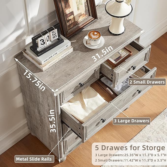 Farmhouse Dressers & Night Stand Set of 3, Wood 54" Wide Dresser & 35.5"Tall Chest of Drawers, 18" Roman Column Nightstand, Bedroom Furniture 6 Drawer Dresser Set for Bedroom Home Living Room Hallway