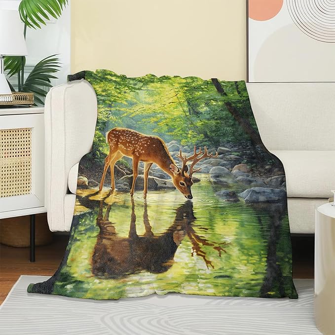 Funny Deer Blanket, Soft Cozy Warm Throw Blanket Gifts for Adults Kids Women, Lightweight Comfy Fuzzy Flannel Blankets for Couch, Travel, Car, Home Decor 60×50 Inch