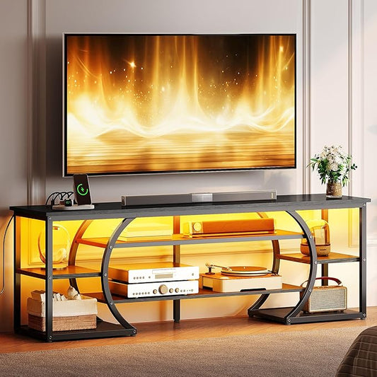 YITAHOME TV Stand for up to 70-inch TVs, Modern Black TV Stands for Living Room w/Power Outlets,LED Entertainment Center with Storage, TV Media Console Cabinet, Black