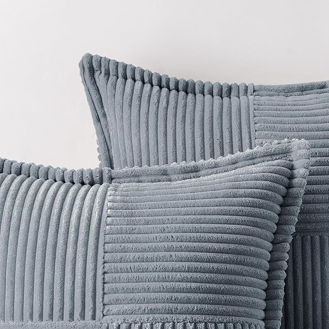 MIULEE Decorative Lumbar Throw Pillow Covers for Couch Bed Livingroom 12x20 Inch Set of 2 Dustyblue Boho Accent Throw Pllows Broadside Striped Patchwork Soft Corduroy Pillowcases
