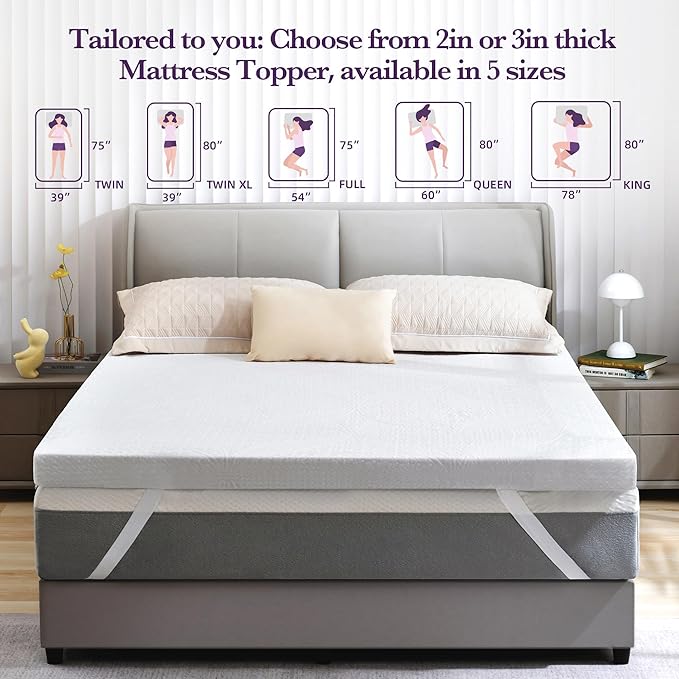 SINWEEK 3 Inch Gel Memory Foam Mattress Topper with Cooling Cover Ventilated Soft Mattress Pad, Bed Topper, CertiPUR-US Certified, Twin XL Size,