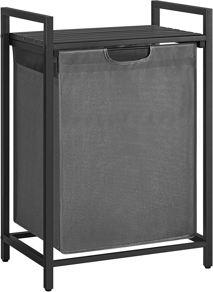 VASAGLE Laundry Hamper, Laundry Basket, Laundry Sorter with A Pull-Out and Removable Bag, Shelf, Metal Frame, 17.2 Gallons (65 L), 19.7 x 13 x 28.4 Inches, Gray and Black UBLH101G01