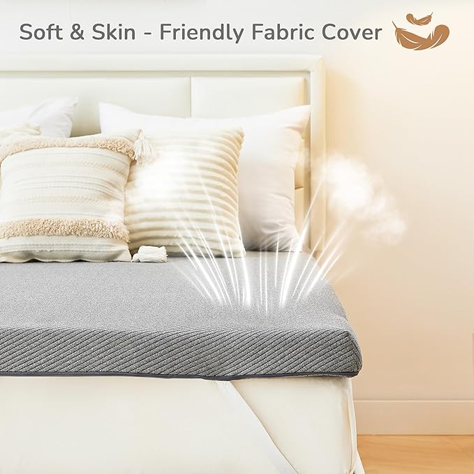 4 Inch Memory Foam Mattress Topper, Queen Mattress Topper, Non-Slip Design with Removable & Washable Cover, Bed Topper for Pressure Relief Back Pain