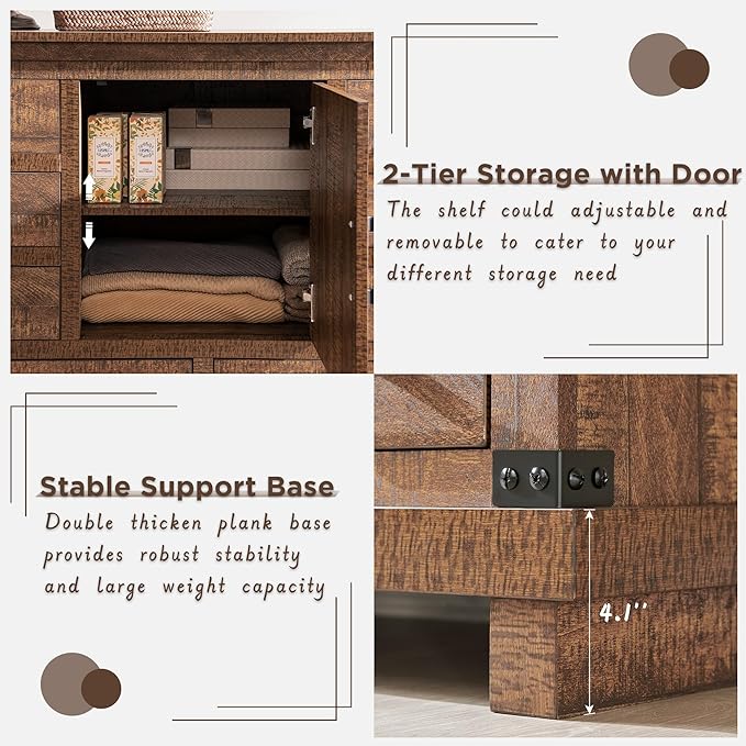 RedLemon Farmhouse 8 Drawers Dresser for Bedroom, Wood Large Chest of Drawers with Thick Plank, Rustic Dresser for Bedroom, Living Room, Reclaimed Barnwood Color