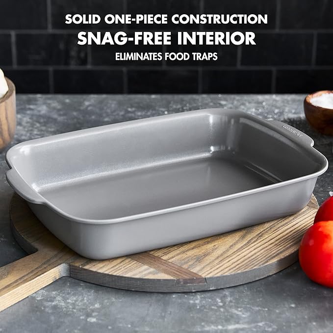 GreenPan Premiere Ovenware Healthy Ceramic Nonstick 13" x 9" Rectangular Baking Pan, Cast Aluminum Bakeware, Warp-Free, Oven and Broiler safe to 600F,Dishwasher Safe, PFAS-Free, Gray