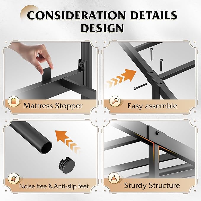 WLIVE Full Size Bed Frame with Headboard, Full Bed Frame with LED Lights and Charging Station, Metal Platform Bed with Storage, Black