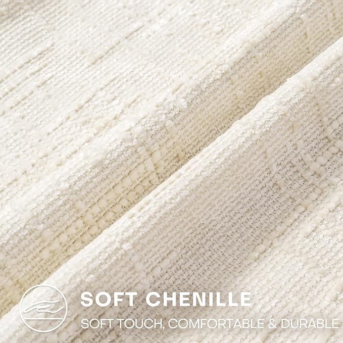 Decorative Throw Pillow Covers 18x18 Inch Set of 2, Soft Solid Farmhouse Chenille Couch Pillows, Spring Pillow Covers for Couch Sofa Bed Living Room Home Decor Pillowcase, Cream White