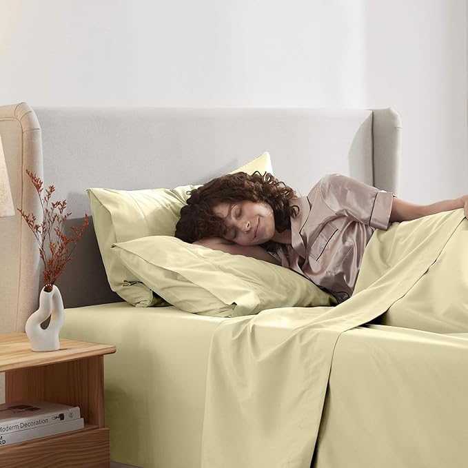 Nestl Twin Sheet Set - 1800 Ultra-Soft Microfiber Twin Bed Sheets - Double Brushed - Deep Pockets - Easy Fit - Extra Soft - 3 Piece Set - Bedding Sheets & Pillowcases (Twin, Vanilla Yellow)