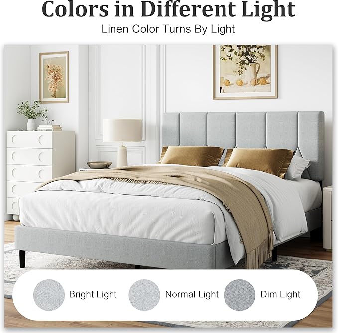 Full Size Bed Frame, Platform Bed Frame with Velvet Upholstered Headboard, Fully Upholstered Mattress Foundation with Strong Wooden Slats, No Box Spring Needed, Noise Free, Easy Assembly