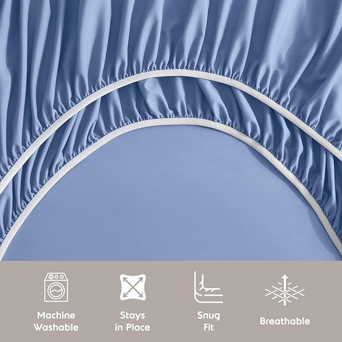 Nestl Bed Sheet Set, Twin XL, 3 Piece, Deep Pocket, Hotel Luxury, Extra Soft, Breathable, Calm Blue
