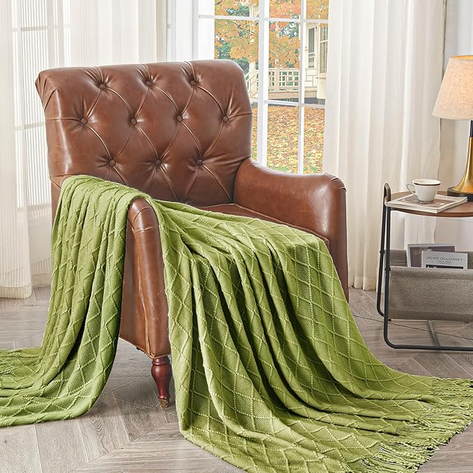 inhand Knitted Throw Blanket for Couch and Bed, Soft Living Room Home Decor Knitted Blanket with Tassel, Outdoor Lightweight Breathable Summer Blanket, Farmhouse Warm Woven Decorative, 50"x60"