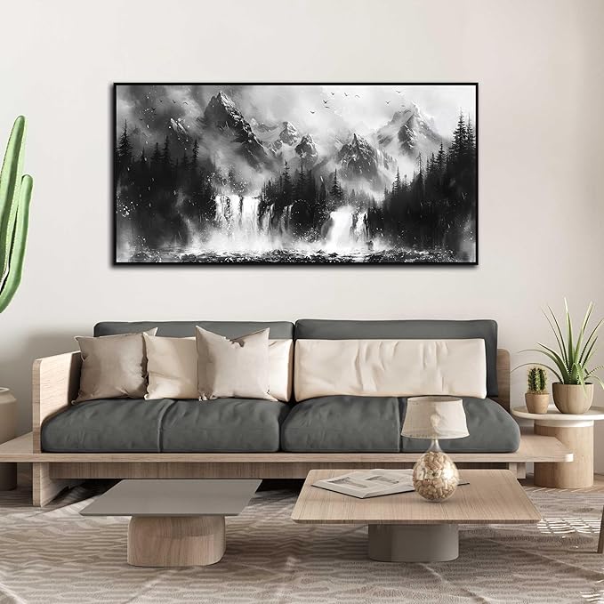 Forest Wall Art Canvas - Black and White Wall Art for Living Room - Black Framed Wall Art Size 29" x 59"