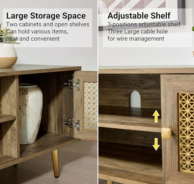 Modern TV Stand with Storage Cabinet for Living Room, Entertainment Center for TVs up to 65", Mid Century Media Console, Rustic Oak