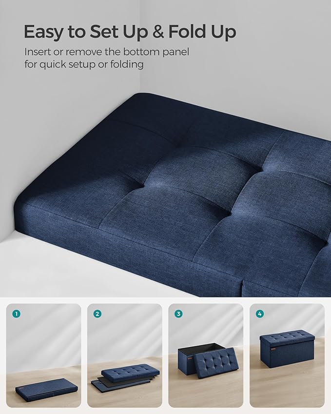 SONGMICS Mazie Collection - 30 Inches Storage Ottoman, Foldable Storage Bench with Flipping Lid, 660 lb Load Capacity, for Entryway, Living Room, Bedroom, Midnight Blue ULSF046Q02