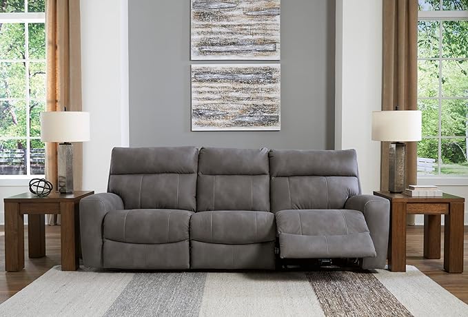 Signature Design by Ashley Next-Gen DuraPella Contemporary Faux Leather Modular Wall Hugger 3-Piece Power Reclining Sectional Sofa with Adjustable Headrest and USB Ports, Gray