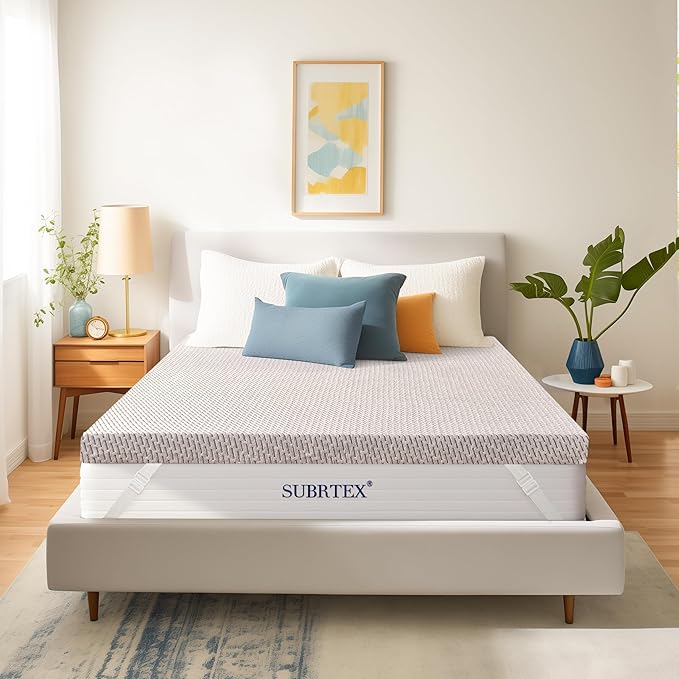 Subrtex Cover for Mattress Topper Queen Size 3 Inch (Only Cover) Mattress Topper Protector Bedding Removable Encasement with Zipper Closure