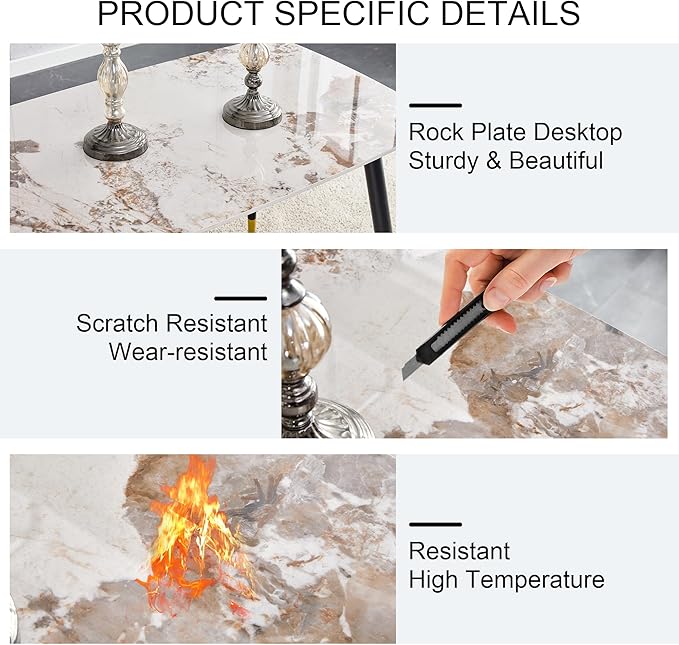 Dining Room Table Set for 4,Small Dining Table Set for 4, Sintered Stone Kitchen Table Top and Modern Chairs Set of 4 for Kitchen Dining Room, Small Space