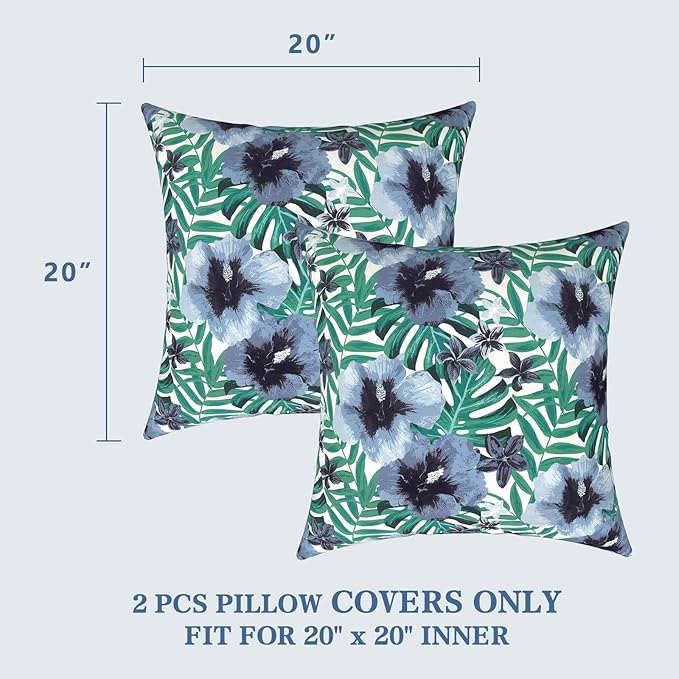 LVTXIII Outdoor Throw Pillow Covers 20 x 20 Inch, Covers ONLY Modern Cute Pattern Decorative Square Toss Pillow Case Pack of 2 for Home Patio Garden Sofa Bed Furniture, Blue Salmone Tropical