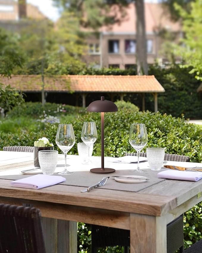 Cordless LED 12" Small Table Lamps Set of 2, Modern Portable Desk Lamp, 3 Color Dimming Rechargeable Battery Lights, for Bedroom, Outdoor, Restaurant, Bedside, Baby Night Light, Gifts (Brown)