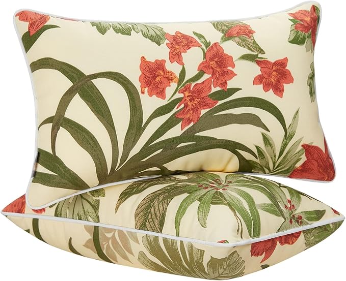 Outdoor Lumbar Pillows - Decorative Pillows with Insert Included Set of 2 Outdoor Pillows for Patio Furniture 12x20 Inch