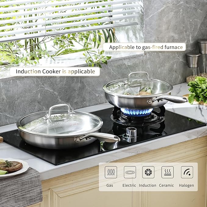 Delarlo Whole body Tri-Ply Stainless Steel Kitchen Cookware Set of 3 Kitchen Pots and Pans sets 8.5” 10.5” 12.5” Heats quickly Cookware, Suitable for All Stove