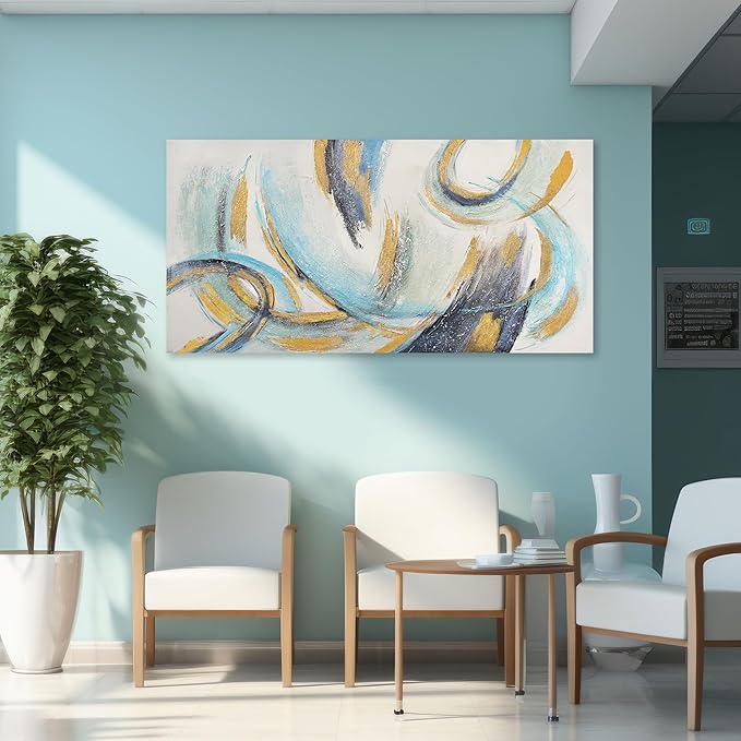 Glvzygy Abstract Wall Art Blue and Gold Wall Art Abstract Canvas Wall Decor Frame Artwork Modern Home Wall Decor for Living Room Bedroom Office 20"x40"