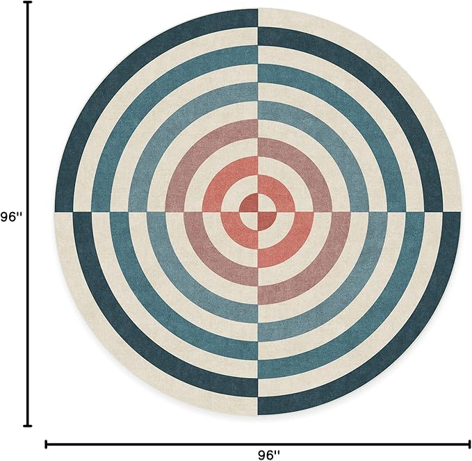 RUGGABLE x Jonathan Adler Machine Washable Modern Area Rug – Op Art Teal 8 ft Round, Stain-Resistant, Non-Slip – Large Rugs for Living Room, Bedroom, Hallway, Entryway & Office–with Cushioned Pad