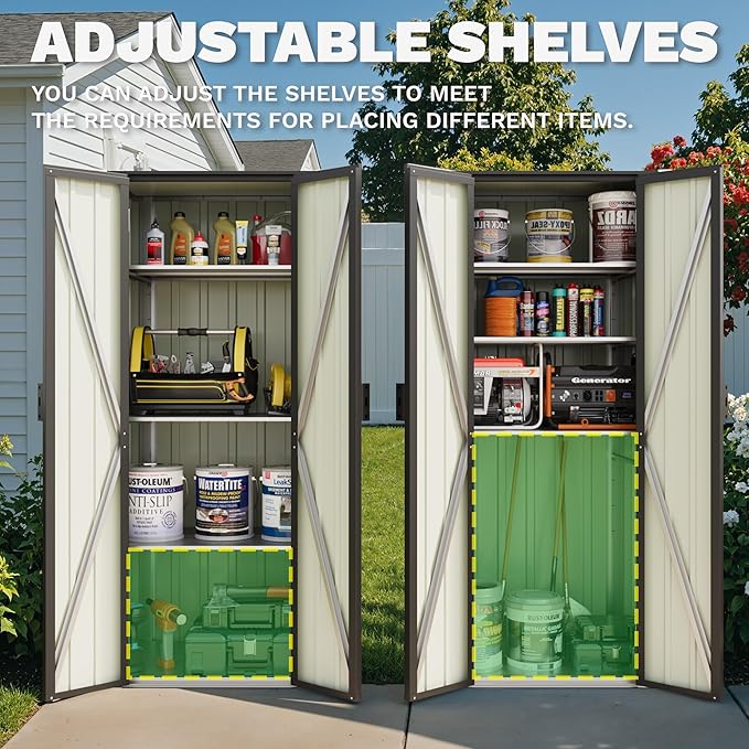 Patiowell 28 Cuft Outdoor Storage Cabinet, Metal Storage Shed with 3 Adjustable Shelves, Indoor Outdoor Vertical Waterproof Tool Shed with Lockable Door for Patio Garden Backyard, Black