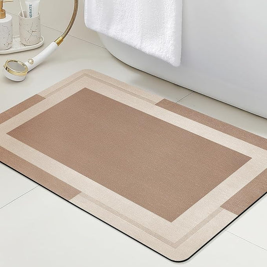 Ultra Thin Bath Mats Fit Under Door, Upgrade Backing Non Slip Bath Mat, Quick Dry Ultra Absorbent Bath Mat, Machine Washable Bathroom Rugs for Bathroom Floor, Bathtub, Kitchen, Taupe, 24"x17"