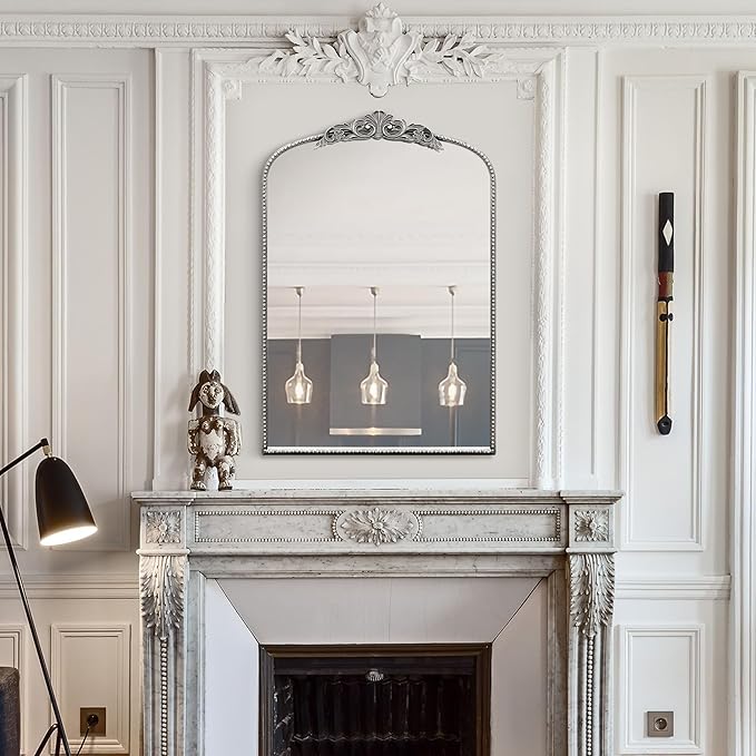 Micasso Arendahl Traditional Arch Mirror, 36" x 24" Silver French Style Arched Mirror for Countertop, Entryway, Fireplace and Living Room