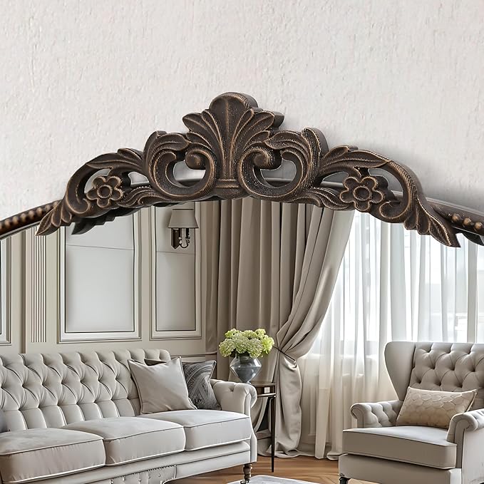 Micasso Bronze Large Vintage Mirror, 40"x 30" French Baroque Antique Arched Wall Mounted Mirror Decorative Ornate Entryway Mirror for Wall Decor, Living Room, Hallway