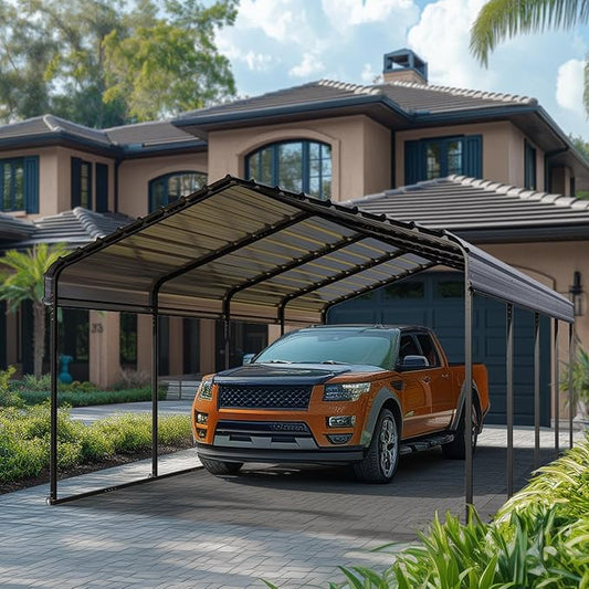 PHI VILLA 12 x 20 ft Carport Metal Carports with Galvanized Steel Roof, Sturdy Heavy Duty Metal Carport for Cars, Boats, and Tractors