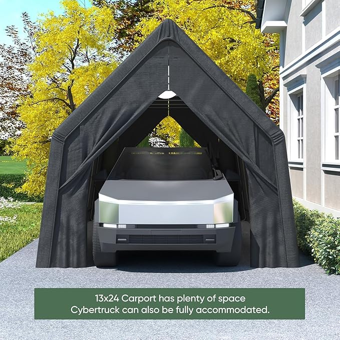 13 x 24 FT Carport, Heavy Duty Car Port Outdoor UV Garage with 2 Roll up Doors, Waterproof Carport Canopy Multi-Functional Shelter for RV, SUV,Truck, Boat, Motorcycle Bike