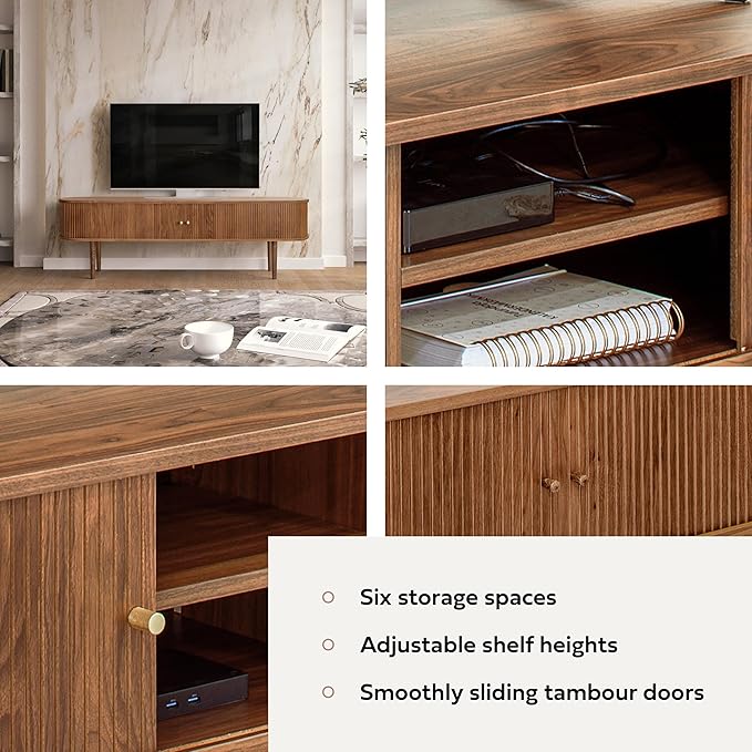 WERMO 71’’ TV Stand with Storage and Shelves for 65-75 inch TV. Wood Entertainment Center with Doors for Living Room and Bedroom, Mid Century Modern Console Table, Television Stand (Walnut)