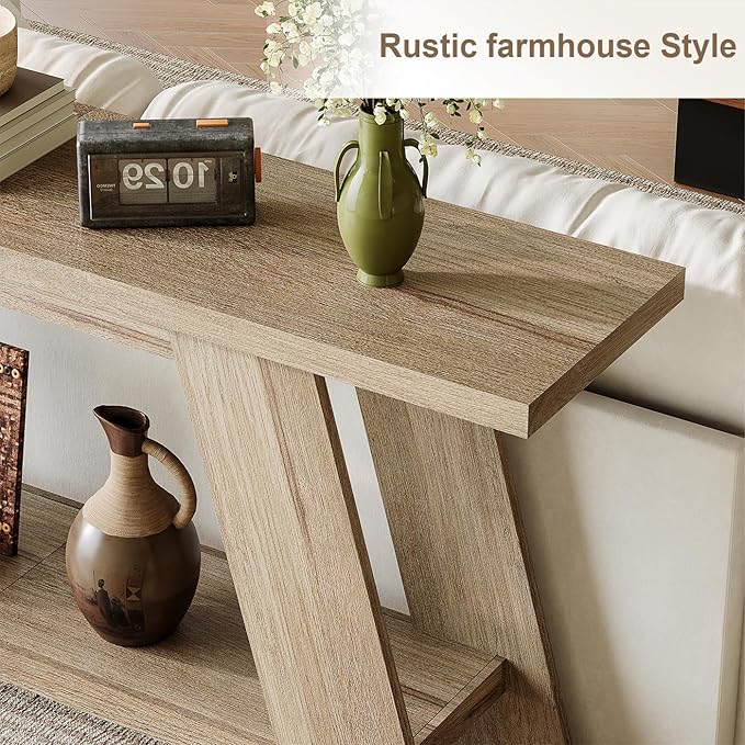 Treocho 63 Inch Long Farmhouse Console Tables for Entryway, 2-Tier Modern Wood Sofa Table with Shelf Behind Couch, Contemporary Narrow Entryway Table for Living Room, Hallway, Entrance, Walnut